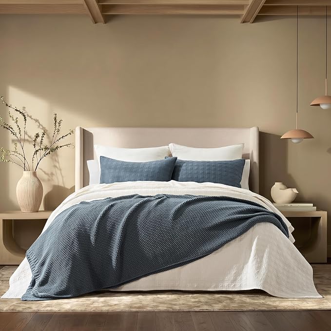 EverGrace Organic Cotton Chunky Knit Throw Blanket, 60 x 80 Dusk Blue | OCS Certified Organic Cotton, Seed Stitch Knit, Soft & Breathable, Cozy Midweight, Decorative Throw for Couch, Bed & Sofa