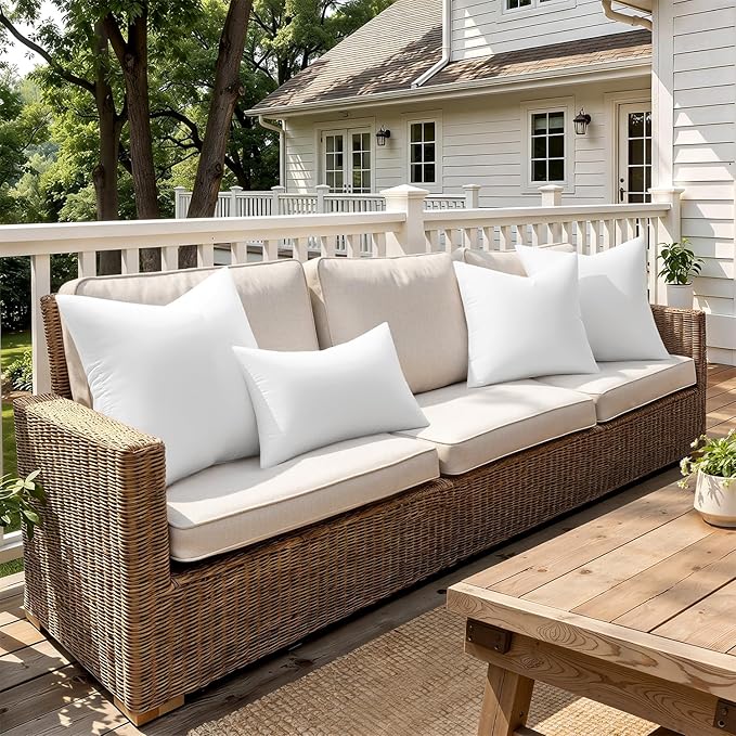 MIULEE Outdoor Pillow Inserts 20x20 Pack of 4 Waterproof Throw Pillow Inserts Decorative 100% Virgin Fibers Filling for Patio Sofa Couch