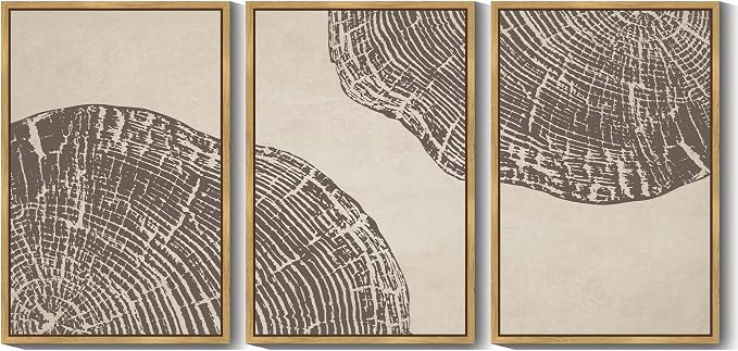PHOPAGO Farmhouse Vintage Framed Wall Art Large 24x36in Set Gray Wood Tree Ring Spirals Nature Abstract Drawings Rustic Modern Art Decor for Living Room Bedroom - Natural Framed