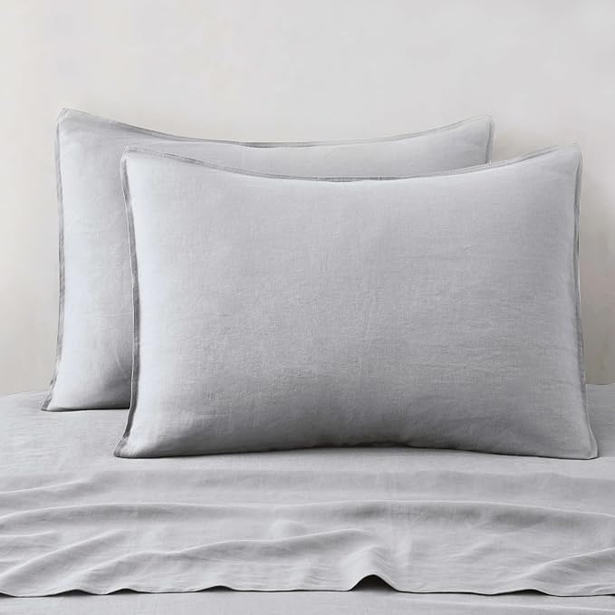 ATLINIA Linen Pillow Cases King Sham - 20 x 36 Inch Bed Pillow Protector Cover Set of 2 Bedding Cooling Neutral Pillowcase Shams Light Grey