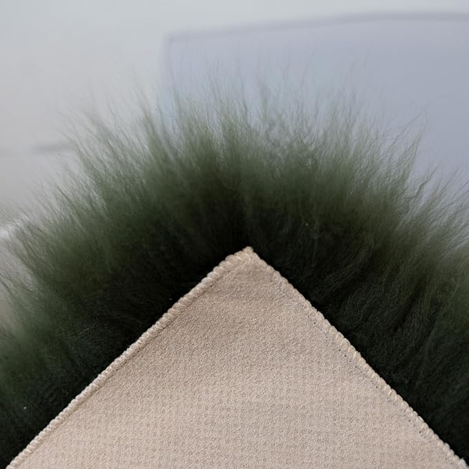 Luxury Genuine Australian Sheepskin Chair Cushion 18x18 Inch, Forest Green, Ultra Soft Fluffy Wool Seat Pad with Non-Slip Back for Dining Chair, Office & Home Decor