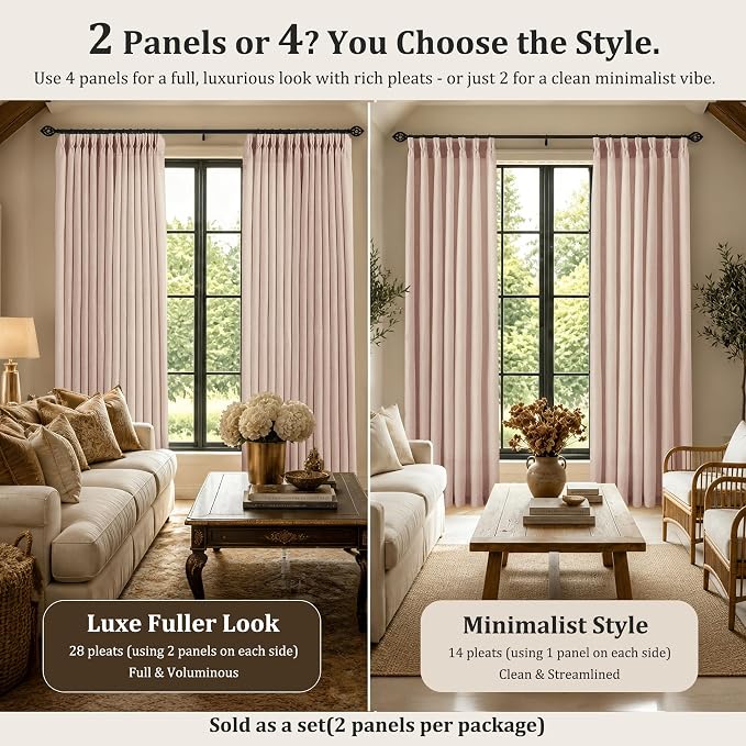 Pinch Pleated Linen Curtains 92 Inch, 2 Panels Premium 400GSM Memory Trained Semi Sheer Light Filtering Window Drapes for Living Room Bedroom Dining,Back Tab & Adjustable Hooks Rings, Muted Terracotta