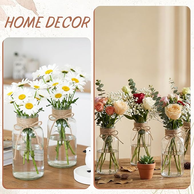 Vintage Glass Flower Vase, Farmhouse Glass Centerpiece Vases Mason Jars for Weddings, Parties & Home Decor Bulk (3, Transparent)