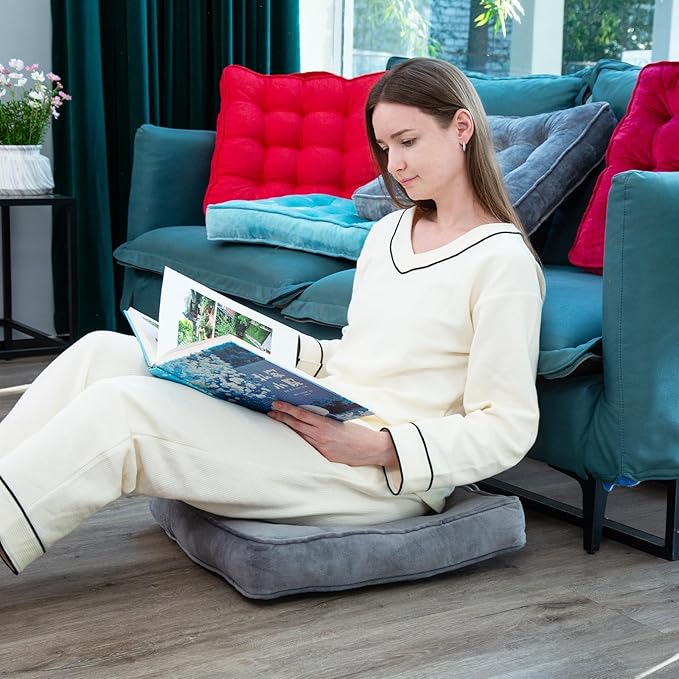 1 MIDDLE ONE Floor Pillow Set of 4, Memory Foam Meditation Cushion, Floor Cushions for Adults Sitting, Large Square Seat Cushions for Yoga, Living Room, 20x20 Inch (Grey)