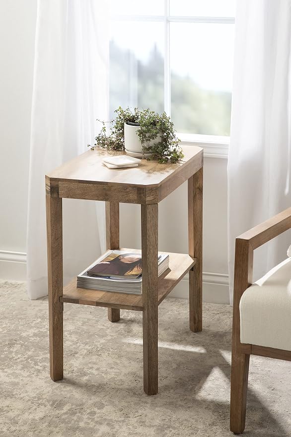Kate and Laurel Talcott Mid-Century Rectangle Wood Side Table; 22 x 14 x 26; Natural Wood; Decorative Transitional Two Tier End Table for Use as a Bedroom Nightstand or Living Room Accent
