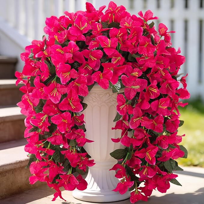 Fake Bougainvillea Artificial Flowers for Outdoors Decoration 2 pcs Faux Hanging Flowers Plants for Outdoor Planters UV Resistant Silk Bougainvillea Vines for Front Door Porch Urn Patio Garden