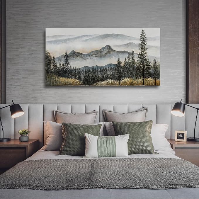 CHUDANHAO Green Wall Art for Living Room Boho Pictures forest Wall Art Modern Wall Decor for Bedroom Office Decor Mountain Prints Poster Artwork for Bedroom 24"x48"