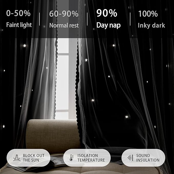 XiDi Black Out Curtains for Bedroom, Curtains for Girls Bedroom Decor, Grey Curtains for Bedroom, Blackout Curtains for Living Room 72 inchs Long 52 inches Wide 2 Panel Grey