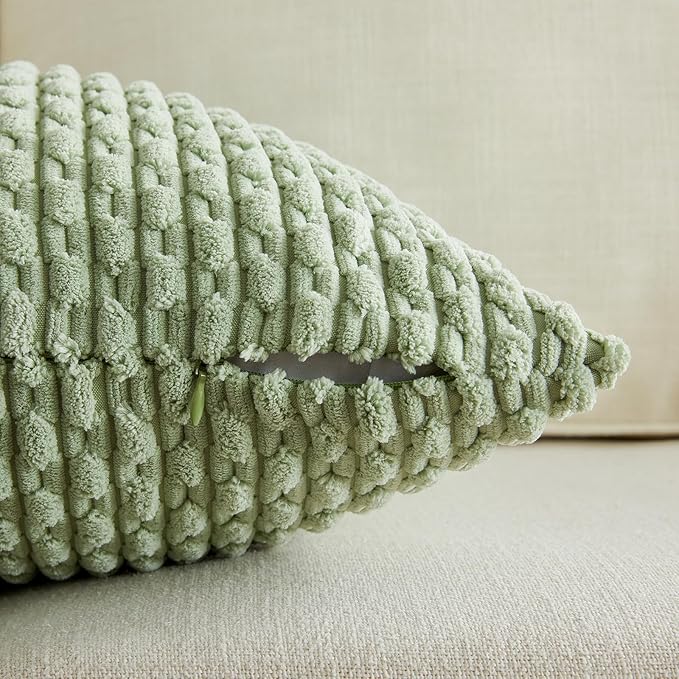 Fancy Homi 2 Packs Sage Green Long Lumbar Decorative Throw Pillow Covers 14x24 Inch for Couch Bed Sofa, Modern Farmhouse Boho Home Decor, Soft Cute Plush Corduroy Rectangle Cushion Case 35x60 CM