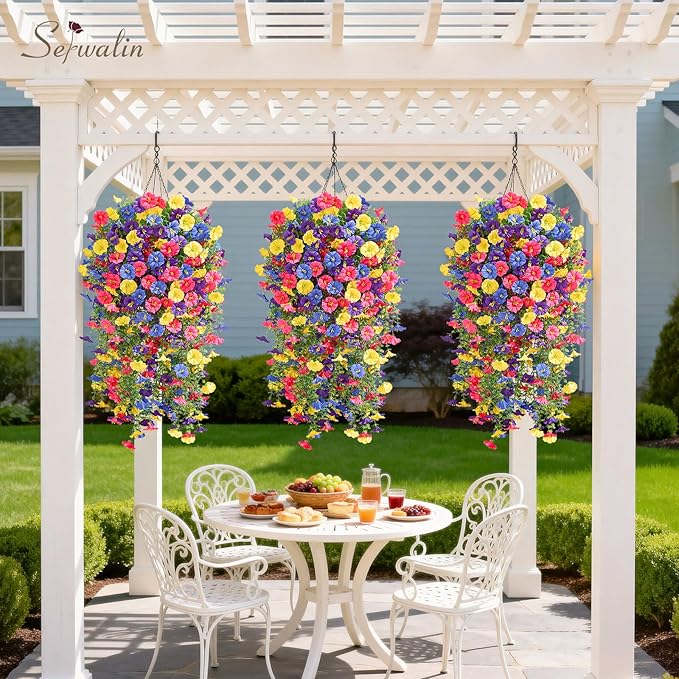 Serwalin Artificial Hanging Flowers for Outdoors UV Resistant, 8PCS Faux Morning Glory Fake Outdoor Flowers Realistic Silk Flower Plantsfor Outside Planter Front Door Porch Patio Yard Decor