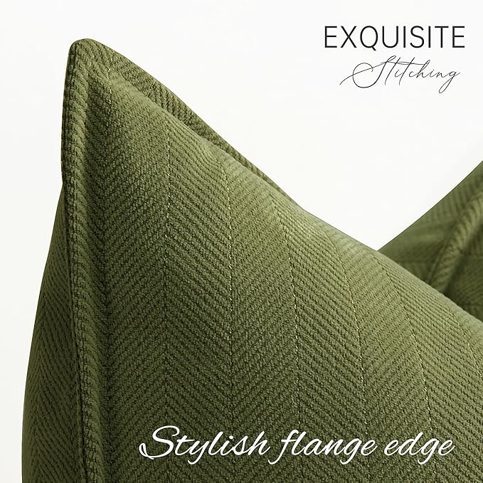 ZWJD Olive Green Pillow Covers 22x22 Set of 2 Chenille Throw Pillow Covers with Elegant Design Soft and Luxurious Decorative Throw Pillows for Couch, Bed, and Home Decor