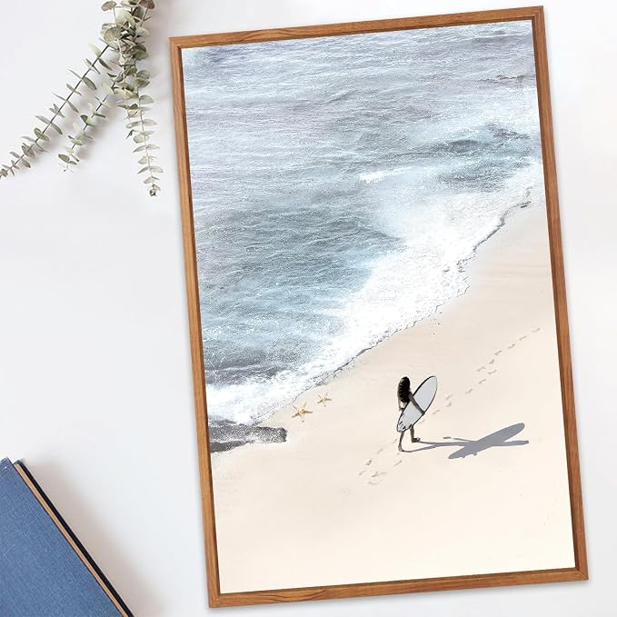 CHDITB Coastal Surfing Framed Canvas Wall Art Set, Ocean Wave Wall Decor, Beach Surfer Artwork, Summer Beachy Painting for Bedroom Dining Room Bathroom Office Decoration 16"x24"X3