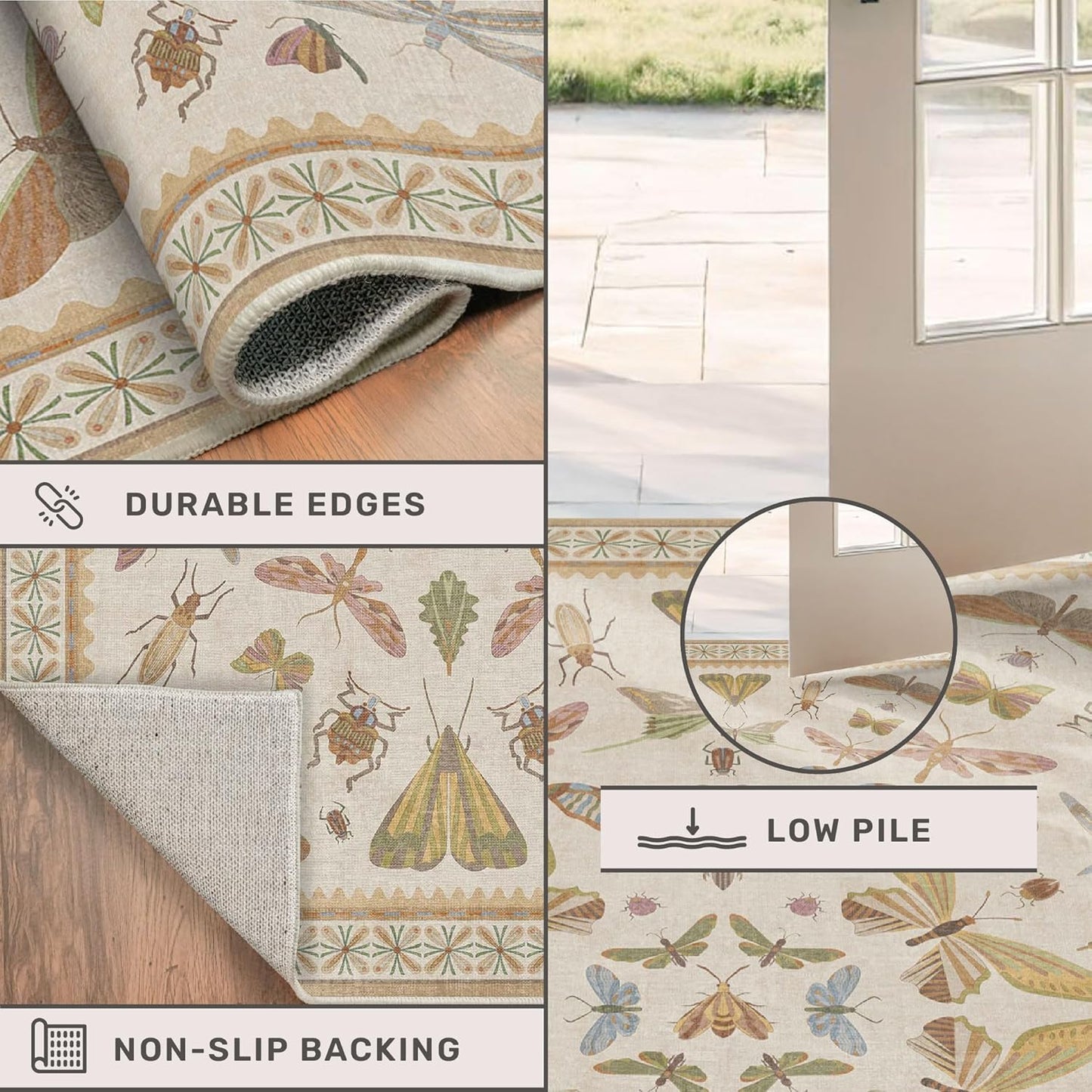 Boho Bathroom Rugs 2x3 Non Slip Washable - Stain Resistant Kitchen Rugs for Entryway, Mudroom, Powder Room, Soft Low Pile Cottagecore Nature Eclectic Small Throw Rug