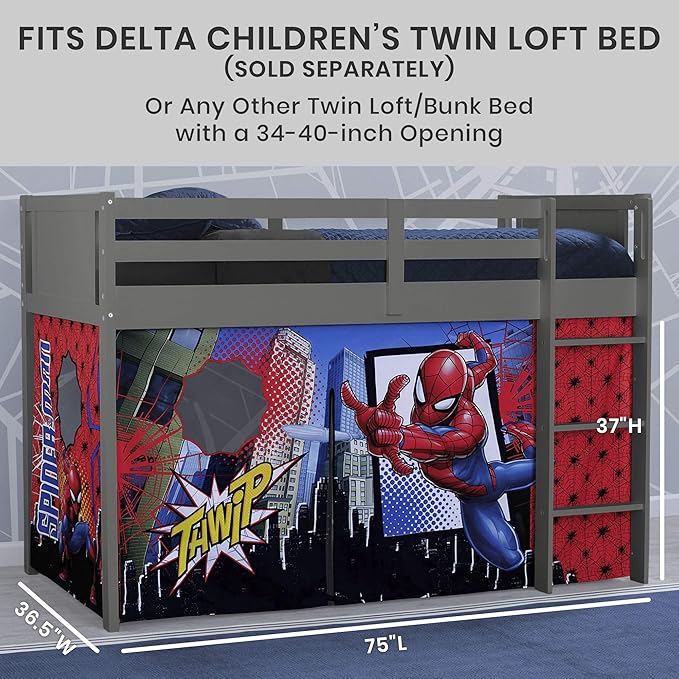 Spider-Man Loft Beds Tent - Curtain Set for Low Twin Loft Bed (Bed Sold Separately) by Delta Children (Pack of 10)