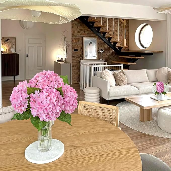 JINWOE Light Pink Hydrangea Artificial Flowers, 4Pcs 20" Real Touch Lifelike Latex Silk Faux Hydrangea Flowers, Artificial Hydrangeas Bouquet for Wedding Centerpieces Tables Party Home