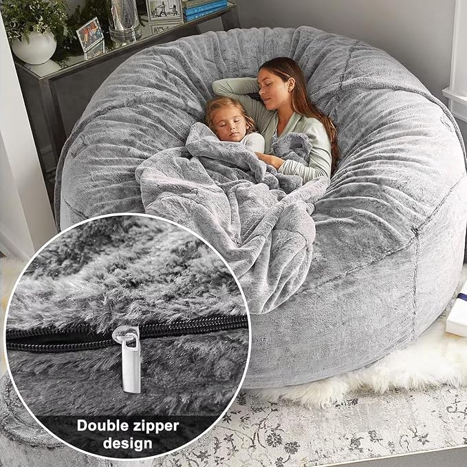 BCU 7FT Big Bean Bag for Adults Kids Without Filling Oversized Bean Bag Chair Cover for Stuffed Animal Storage, Dark Grey
