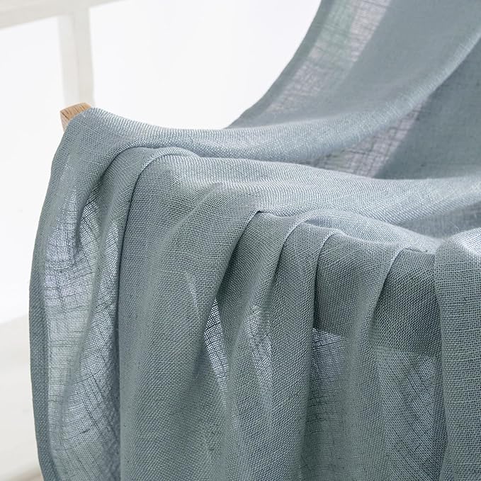 MIULEE Dusty Blue Linen Curtains 63 Inch Length 2 Panels for Bedroom Living Room, Soft Thick Linen Textured Kitchen Window Drapes Semi Sheer Light Filtering Back Tab Rod Pocket Burlap Look Decor