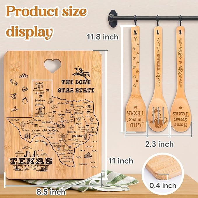 Texas Gifts Cutting Board Set, Texas Souvenirs, Texas Kitchen Decor with State Map Design, Charcuterie and Serving Board, Home Sweet Texas Theme Gifts for Texas Lovers.