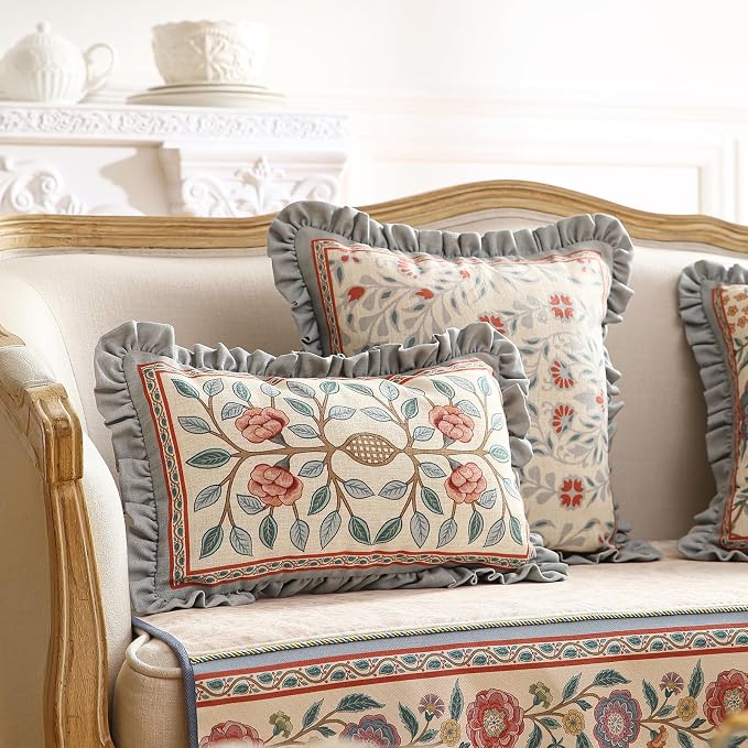 bilin gaier Vintage Linen Throw Pillow Cover,18"x18"-Flowershadow B | Designer Elegant Square Pillow Cover,Concealed Zipper Design,Floral Pattern,Sofas,Bedroom,Living Room,Lounge Chairs