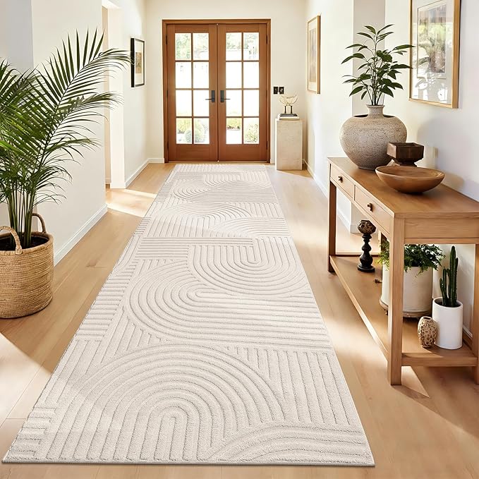 Pauwer 3x10 Washable Area Rugs for Living Room Modern Beige Solid Color Soft Fluffy Rugs for Bedroom Non Slip Boho Accent Indoor Mat Floor Carpet Cover for Kids Dining Room Kitchen Office