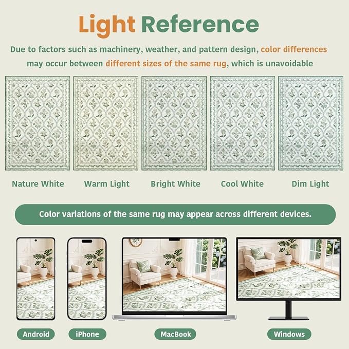 LIANLAM Checkered Rug 9x12 Area Rugs for Living Room - Stain Resistant & Non-Slip Backing Vintage Boho Floral Design Rug for Bedroom,Durable & Ultra-Thin Large Washable Area Rug(9x12,Green)
