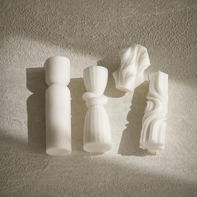 4-Pack Pillar Candles - Soy Wax Handmade Ribbed Candles for Home Decor, Housewarming Gift, Shelf & Table Decor - Aesthetic Modern Candles Set (Pearl White)