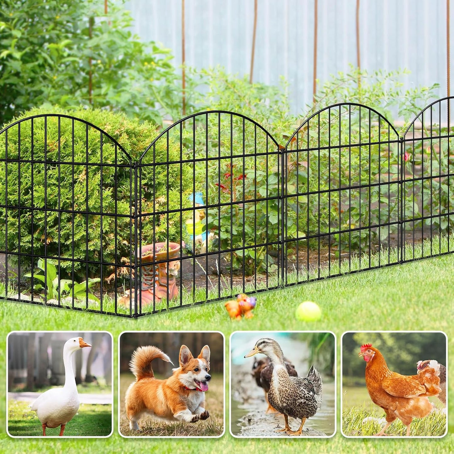 Metal Garden Fence 28in (H) x 37.3ft (L), 16 Panels + 17 Stakes Dog Fences Border Fence Animal Barrier, No Dig Garden Fencing for Yard Flower Bed Patio Outdoor, CTW2816 Black