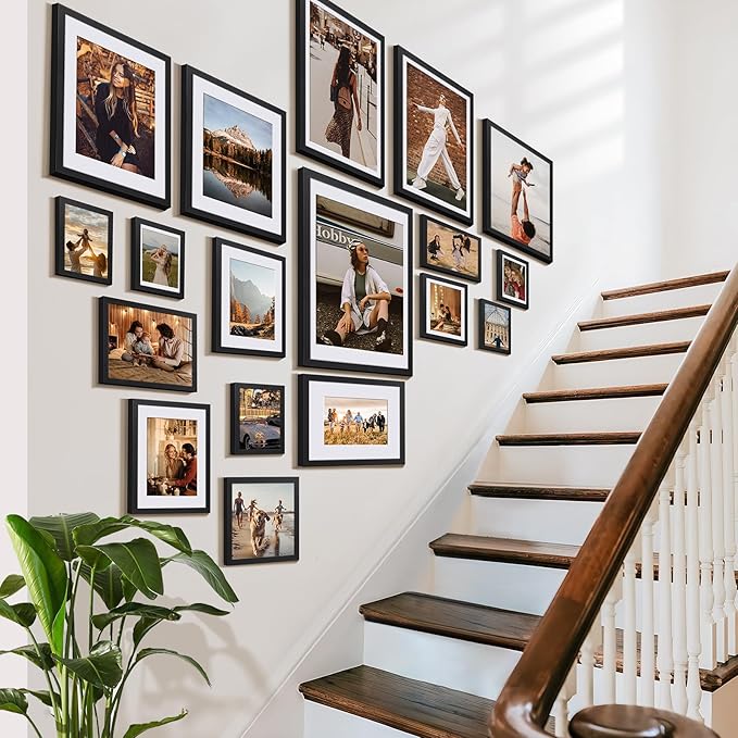 HappyHapi 5x7 Picture Frames Black Set of 10, Tabletop or Wall Display Pictures 4x6 with Mat or 5x7 Without, Multi Photo Frames Collage