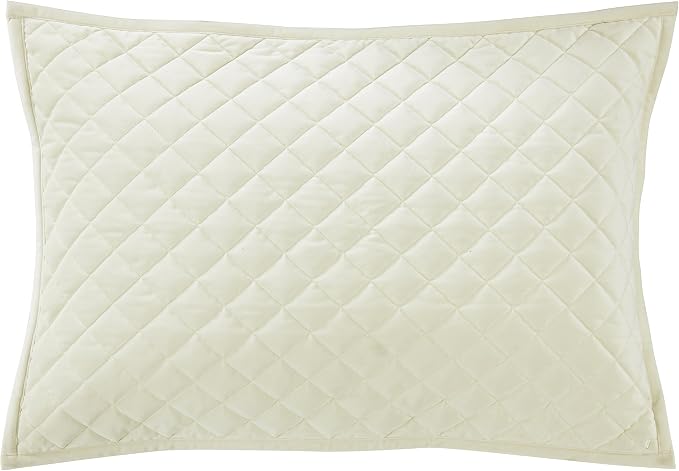 HiEnd Accents Velvet Diamond 3 Piece Quilt Set with Pillow Shams, King Size, Cream Solid Color, Classic Traditional Luxury Bedding Set, Soft Lightweight Bed Cover, 1 Quilt and 2 Pillowcases