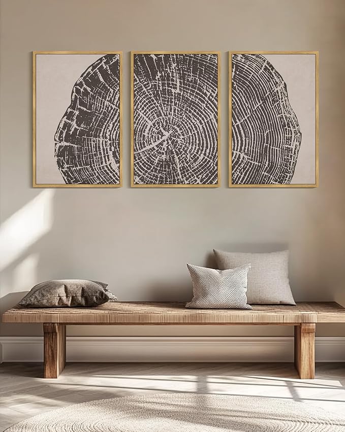 PHOPAGO Vintage Tree Rings Wood Framed Wall Art Huge 24x36in Modern Retro Rustic Wood Stump Wall Decor Nature Farmhouse Art Prints Bedroom Living Room Home Decor- Natural Framed