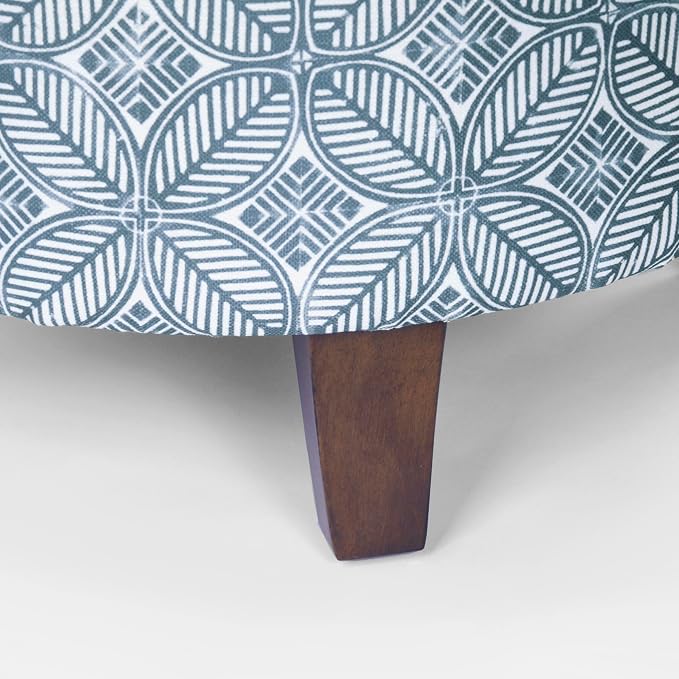 HomePop 19" Round Storage Ottoman - Blue Indigo Print