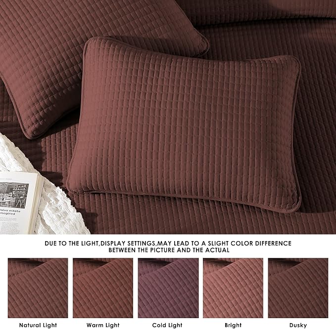WRENSONGE Queen Quilt-3 Pieces Lightweight Burgundy Red Bedspreads Queen Size Quilt Bedding Set for All Seasons, Soft Summer Coverlet with 2 Pillow Shams Suitable for Bed & Couch