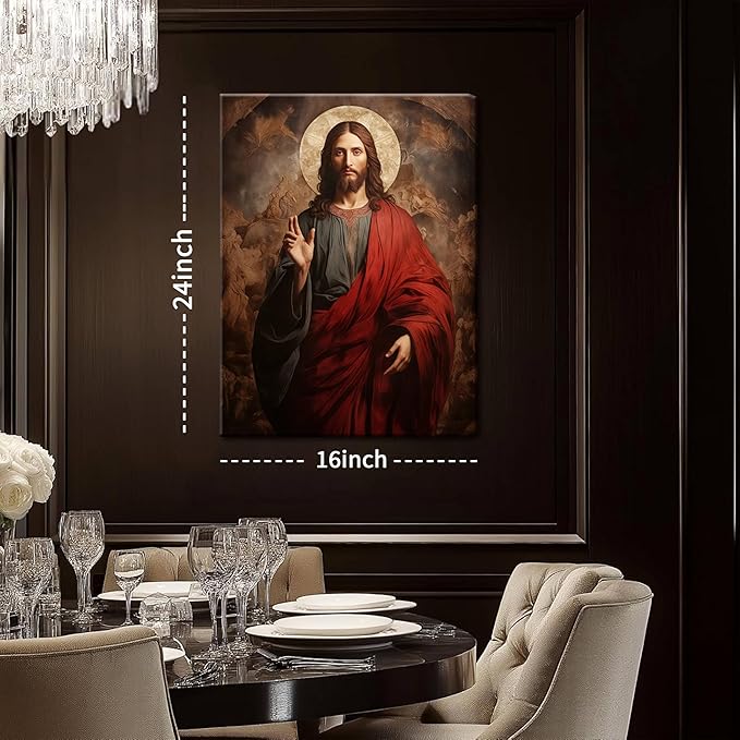 Eysintum Framed Jesus Canvas Wall Art Divine Mercy Christ Portrait Christian Religious Decor for Living Room Bedroom Ready to Hang 16X24in