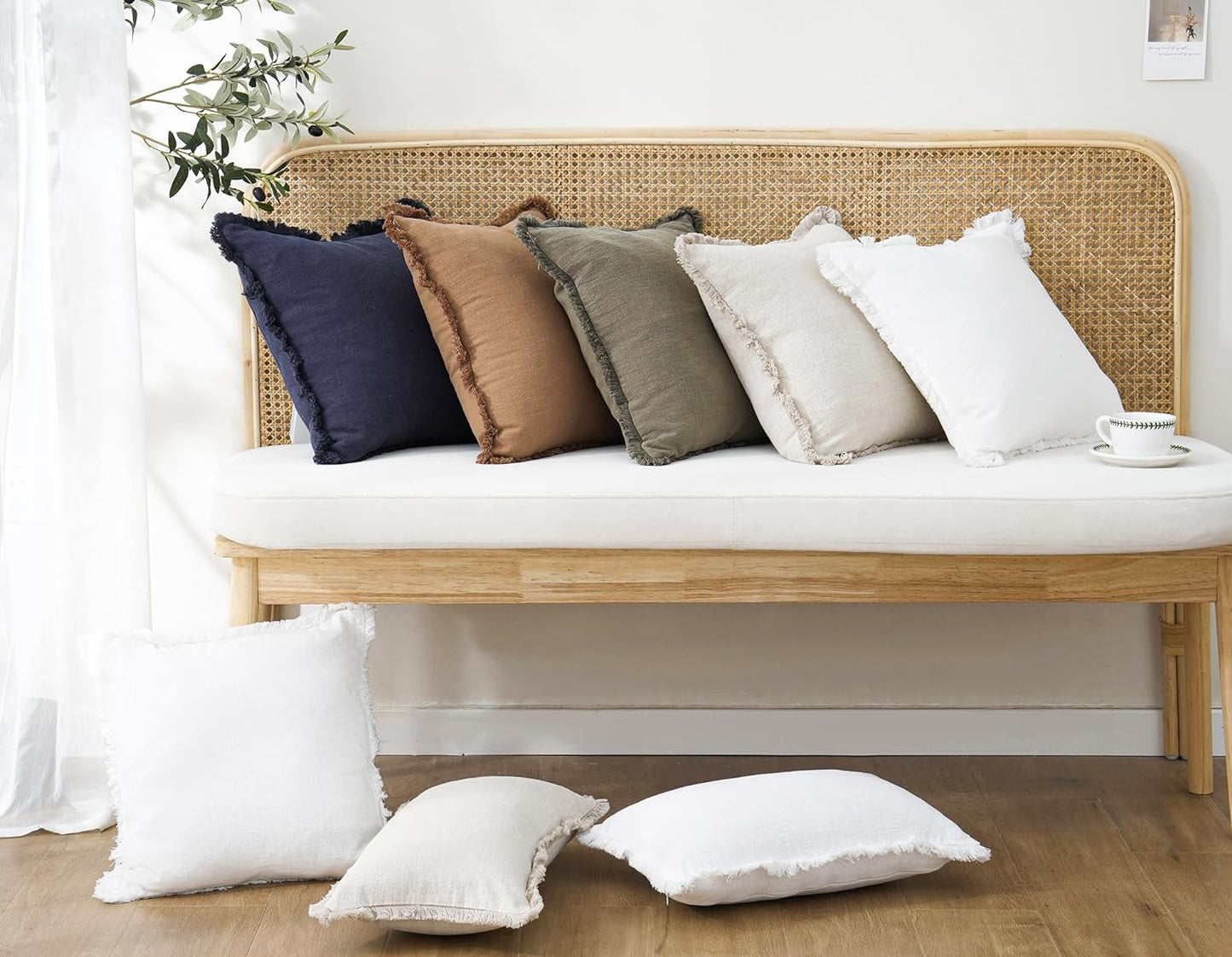 Foindtower Set of 2 Decorative Linen Fringe Lumbar Throw Pillow Covers Boho Farmhouse Cushion Cover with Tassels Soft Accent Pillowcase for Couch Sofa Bed Living Room Home Decor,12×20Inch,Khaki Brown