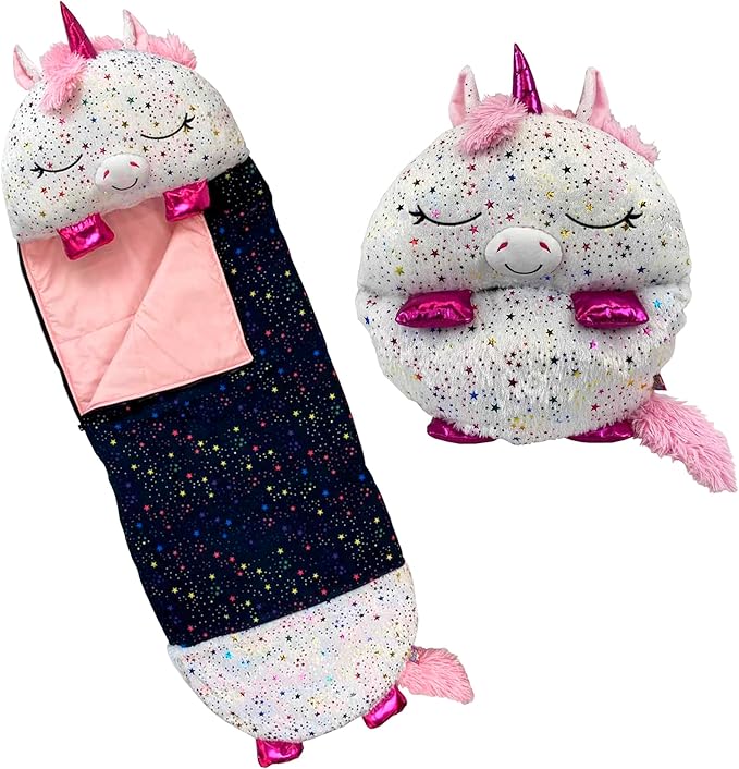 Happy Nappers Pillow & Sleepy Sack- Comfy, Cozy, Compact, Super Soft, Warm, All Season, Sleeping Bag with Pillow- Medium 54” x 20”, Shimmer Unicorn