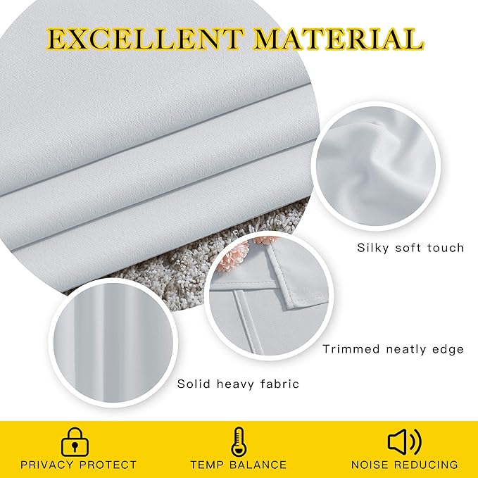 NICETOWN Greyish White Room Darkening Curtains Blackout 30 inch Curtains for Kitchen, Grommet Solid Window Treatments Sound Reducing for Bedroom, 2 Panels, W37 x L30, 2 Panels