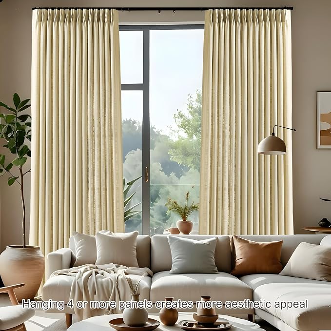 YZ HOME Grey Beige 108 Inch Curtains Pinch Pleated Curtain for Living Room, Floor to Ceiling Extra Long Light Filtering Pleat Drapes Textured Thick Semi-Sheer Curtains for Bedroom Farmhouse, 2 Panels