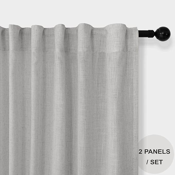 Gray Curtains 38 Inch Wide for Bedroom 2 Panel Set Back Tab Rod Pocket Semi Privacy Cotton Textured Light Filtering Linen Sheer Light Grey Curtain for Living Room Door Modern Farmhouse Decor 38W x 84L