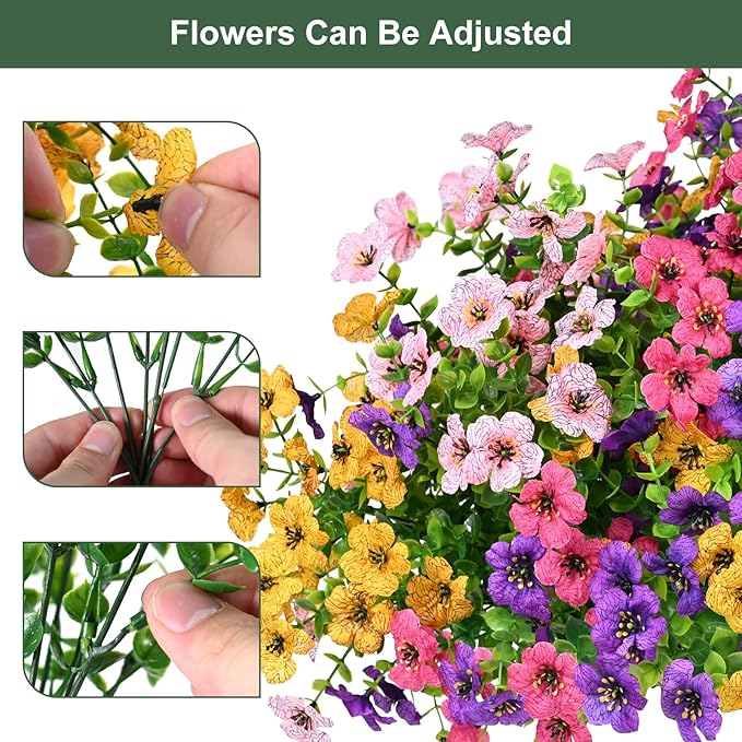 trytuny Artificial Flowers for Outdoor, UV Resistant Fake Silk Flowers, Realistic Faux Plants for Outside Indoor Porch Patio Window Box Planter Home Decor (14, Yellow Purple Rosy Pink)