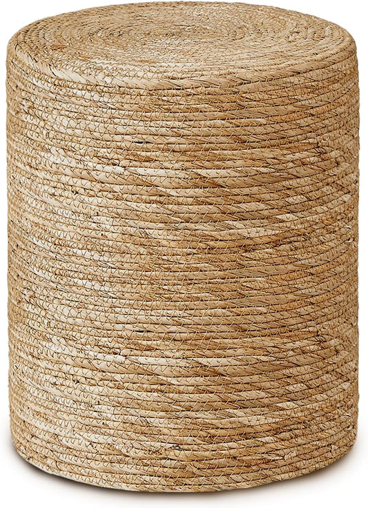 Cplxroc Pouf Ottoman, 100% Handwoven Seagrass Braided Pouffe, Boho Decor Floor Chair for Couch or Desk, Outdoor Ottomans for Garden, Round Footrest with Wood Frame, Home Decorative Seat for Balcony