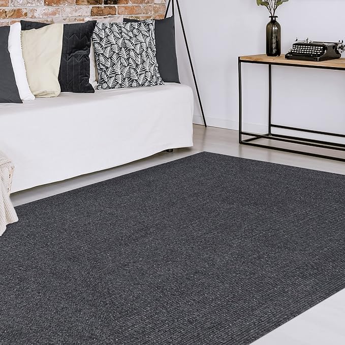 Superior Indoor/Outdoor Area Rug, Reversible Braided Floor Decor for Living Room, Kitchen, Patio, Front Porch, Modern Boho Farmhouse Rugs, Hardwood, Bedroom Accessories, 8' x 10', Charcoal