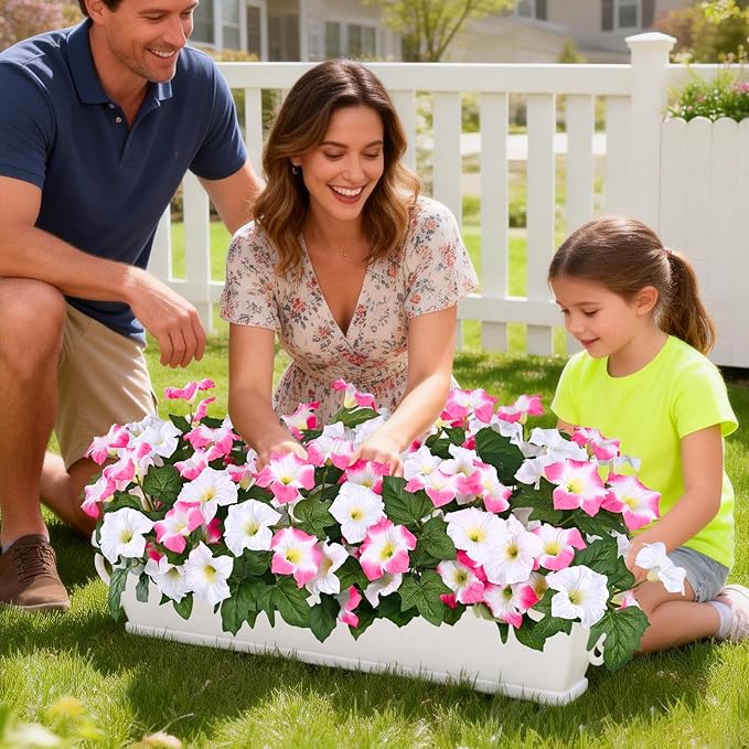 MARTINE MALL Artificial Flowers for Outdoors, 4 Bundles Realistic Fake Outdoor Flowers, UV Resistant Silk Petunia Flower for Outside Look Real Faux Flower Plants for Outdoor Porch Decor, Pink White