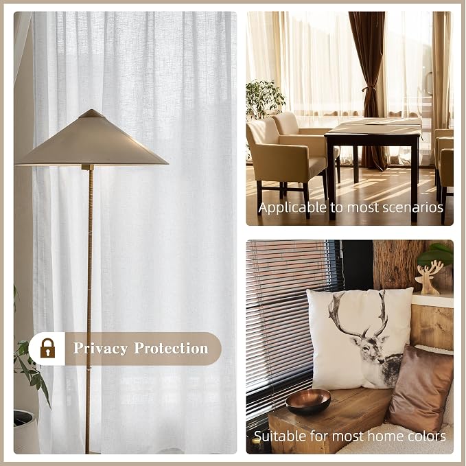 MAIHER White Semi Sheer Pinch Pleated Curtains 84 Inches Long Light Filtering Faux Linen Sheer Curtains Single Panel with Hooks for Traverse Rods Sliding Glass Door Living Room 54" W x 84" L