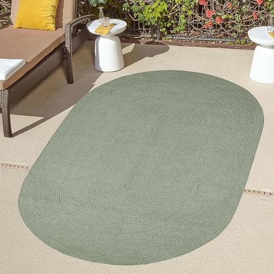 Superior Indoor/Outdoor Area Rug, Reversible Braided Floor Decor for Living Room, Kitchen, Patio, Front Porch, Modern Boho Farmhouse Rugs, Hardwood, Bedroom Accessories, 8' x 10', Fog Green