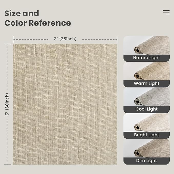 Valenrug 3x5 Rug - Stain Resistant 3x5 Entryway Rugs, Non Slip High-Low Pile Textured Area Rugs for Living, Bedroom,Entryway, Folable Machine Washable Rug (3'x5', Beige)