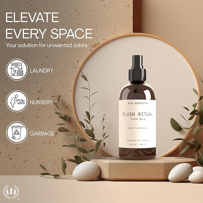 Muse Apothecary Flush Ritual - Aromatic & Refreshing Toilet Spray, Use Before You Go, 4 oz, Infused with Natural Essential Oils - Bergamot + French Lavender + Sandalwood, 3 Pack