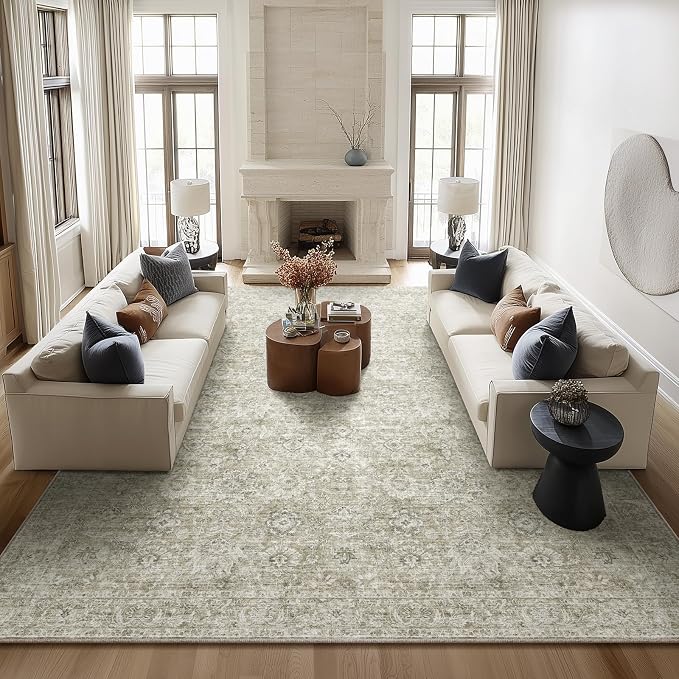Washable Rugs for Living Room: 10x14 Area Rugs for Bedroom Ultra Soft Non-Slip Stain Resistant Vintage Boho Large Carpet for High-Traffic Dining Room - Farmhouse Decor