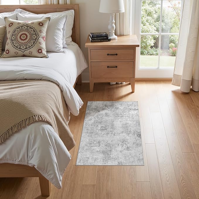 Tortania Area Rug Living Room Rugs - 2x3 Washable Soft Neutral Boho Moroccan Farmhouse Mat Indoor Floor Carpet for Bedroom Under Dining Table Home Office Decor - Ivory Grey
