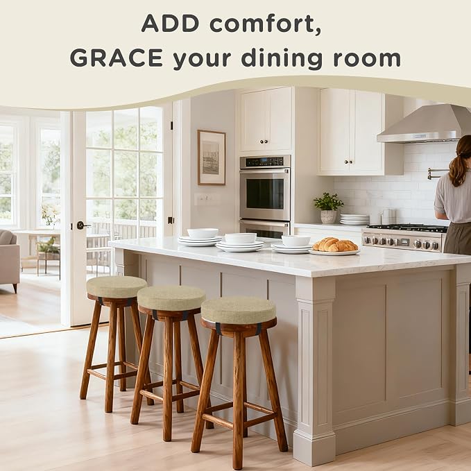 AddGrace Round Bar Stool Cushions 4 Pack Bar Stool Seat Cushion Non Slip Round Chair Pads with Removable and Washable Cover 12x12 Inch Beige