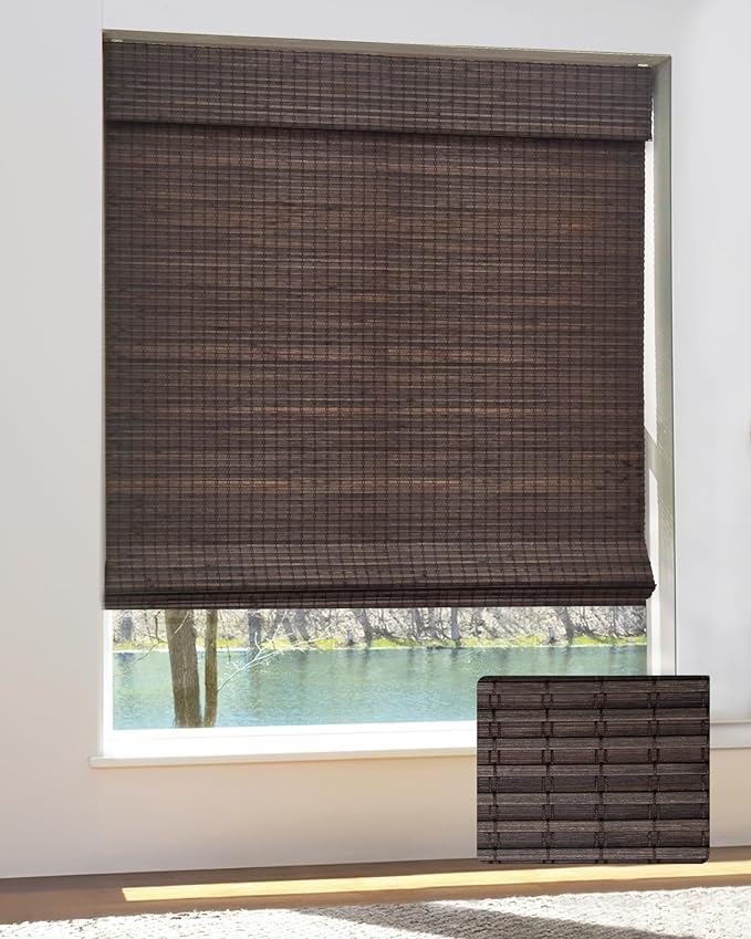 UNISHADES Cordless Bamboo Roman Shades, 42.5×64 in, BDP-Espresso | Wide Bamboo Strip Weaving Technique, High light-blocking capacity, High Level of Privacy Protection